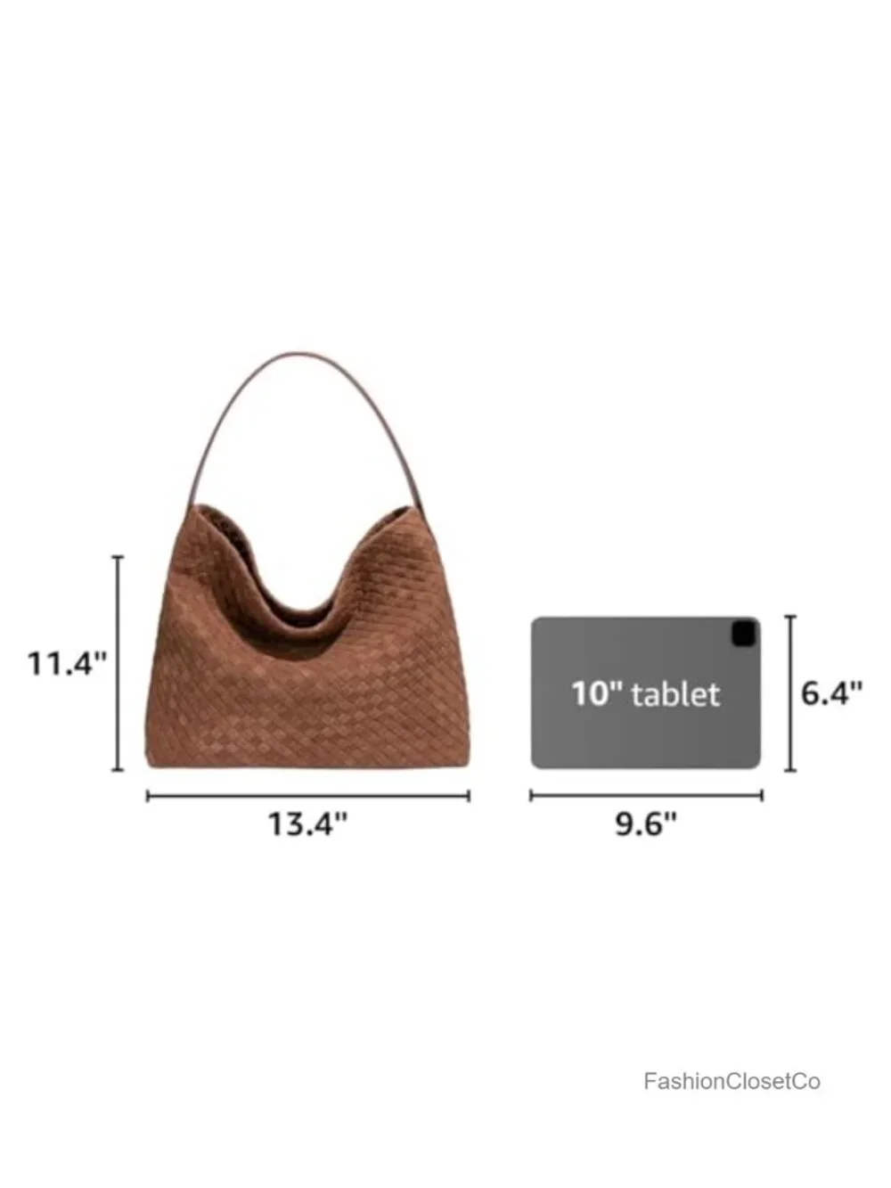 Woven Faux Suede Hobo Bag Shoulder Tote Work Travel